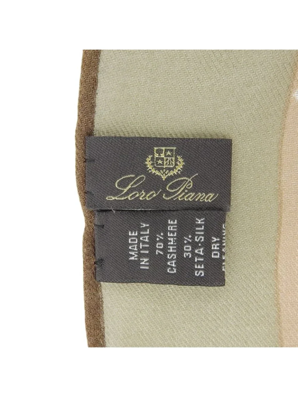 Loro Piana Cashmere Silk Logo Scarf Shawl Brown Beige